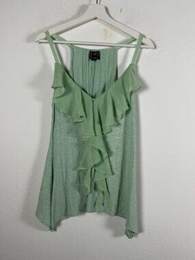 Anthropologie One September 1.9 Mint Green Ruffled Slub Swing Tank Top Large